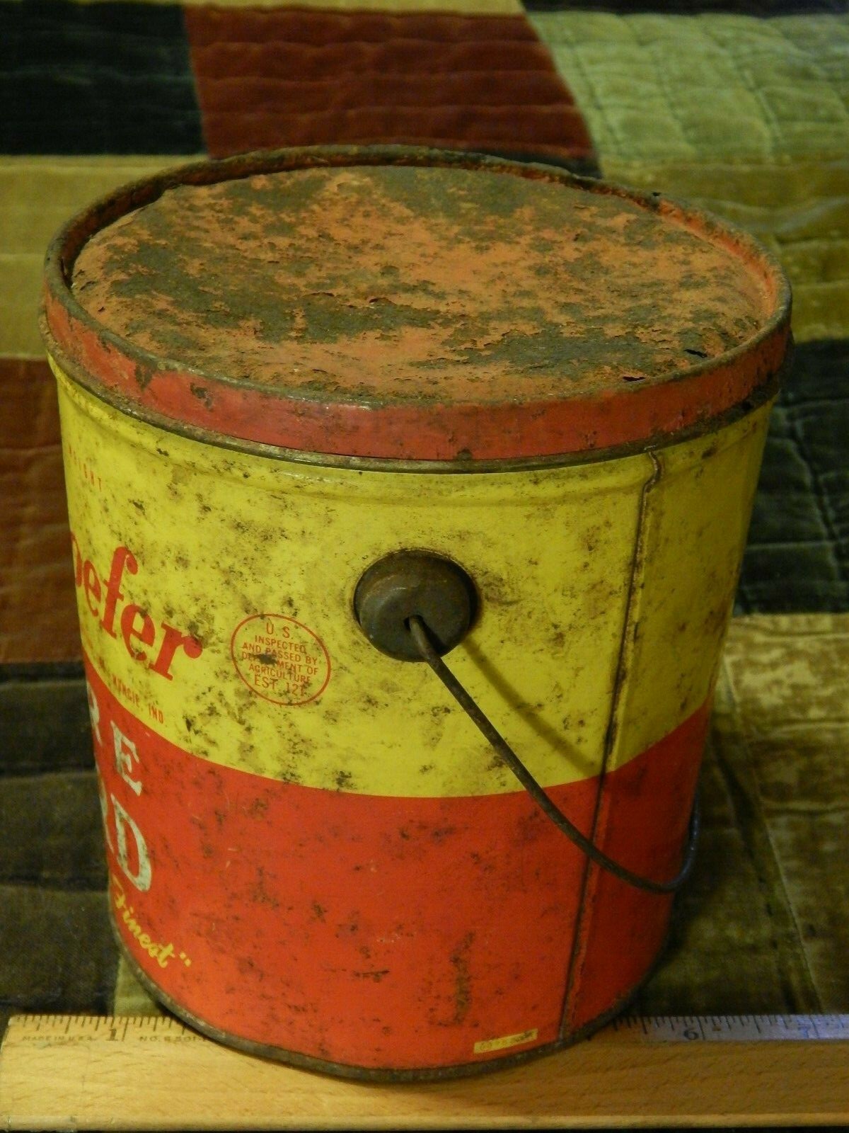 Marhoefer Pure Lard [Muncie, Indiana] 4 Lbs Net Wt. METAL Bucket PAIL