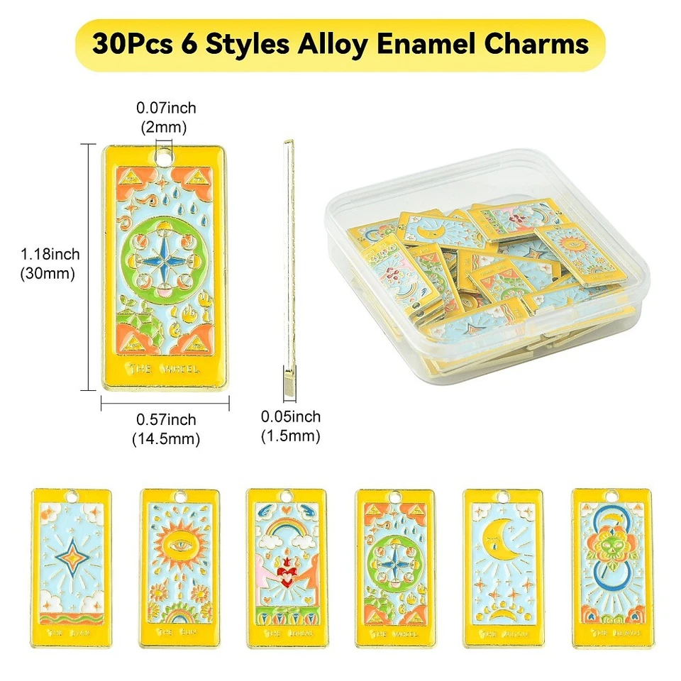 Dijes de cartas de tarot esmaltados 30 piezas dijes de tarot rectangulares para hacer joyas a granel Foto 2 de 4