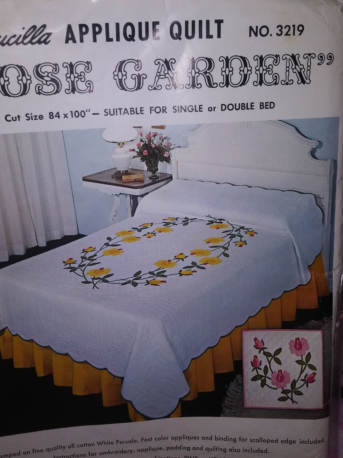 BUCILLA APPLIQUE QUILT ROSE GARDEN 84 X 100 SINGLE OR DOUBLE BED KIT