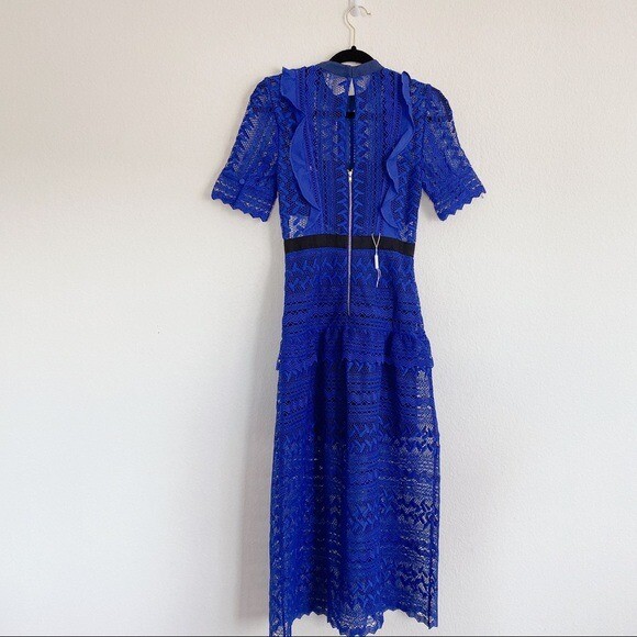 Self Portrait Womens Short Sleeve Geometric Lace Midi Dress Cobalt Blue Size 2, Women's Self Portrait Womens Short Sleeve Geometric Lace Midi Dress Cobalt Blue Size 2, Women's