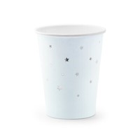 Pappbecher Zartblau Sternchen Silber 250Ml 6 St - Einwegbecher Taufe Partybecher