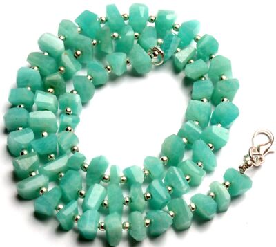 Amazonite Gem Faceted Nuggets Necklace 17.5'' Length 8 to 9 mm Size Beads