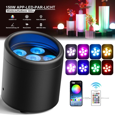 10Stk LED 6*25W Wasserdicht IP65 Akku PAR Bühnenlicht RGBWA+UV APP DMX Outdoor