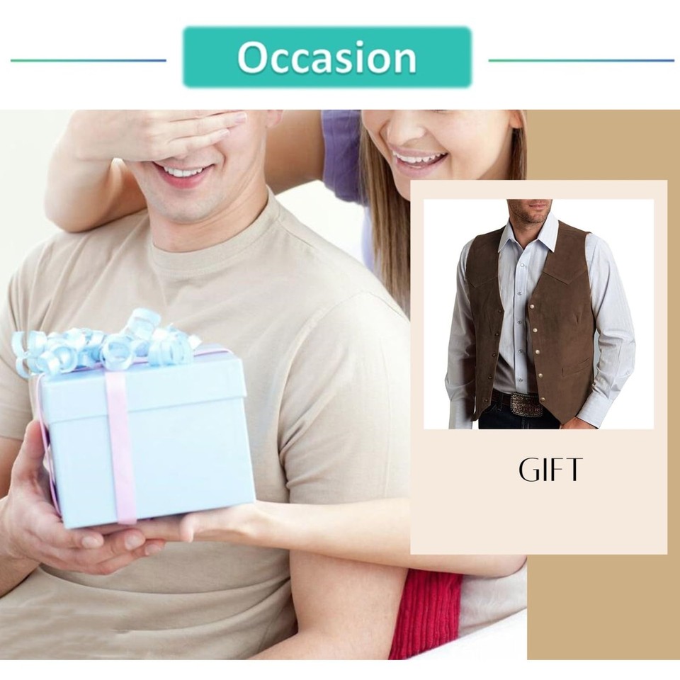 Mens V Neck Suit Vest Retro 5 Button Suede Leather Regular Fit Casual