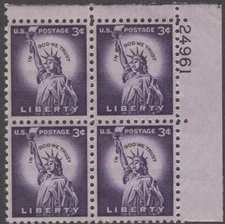 Scott # 1035 - US Plate Block Of 4 - Statue Of Liberty - MNH - 1954