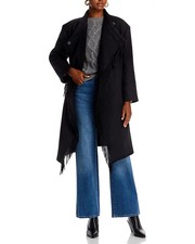 Iro Ricky Fringe Trim Midi Coat Women's 34 Black Wool Cashmere Snap Closure L/s