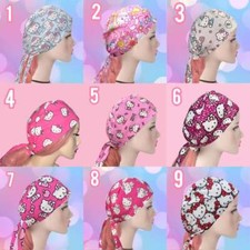 Hello Kitty surgical cap, scrub cap, nurse hat,, chemo hat kitty, Pink Scrub Cap