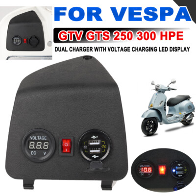 vespa cigarette lighter Cigarette Lighter Charger Voltmeter Dual USB Adaptor For VESPA GTS300 GTS  250 GT