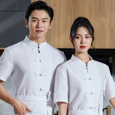 Unisex Chinese Chef Jacket Short Sleeve Tang Suit Catering Uniform Coat Fashion