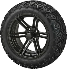 (4) Golf Cart 23x10-15 Black Trail A/T Tires on 15x7 Matte Black Yukon Wheels