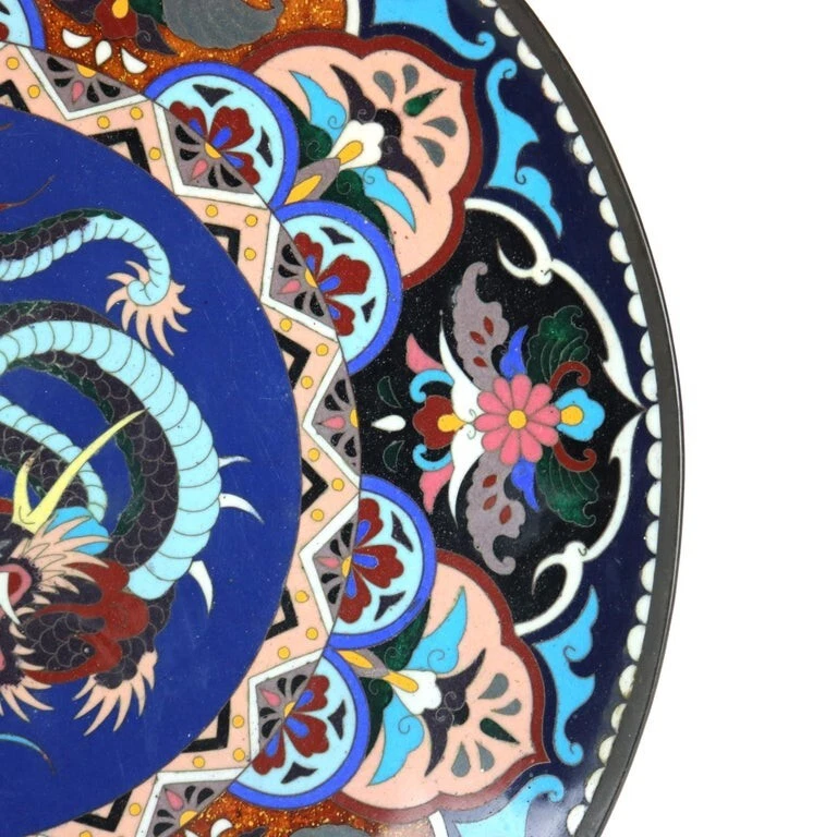 Antique Japanese Cloisonne Charger with Dragon & Floral Pattern c1920 - Image 3 of 4
