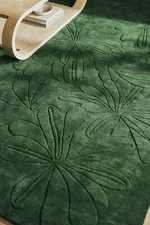 Hand-Tufted Wool Rug Sculpted Daisy Floral Green Modern Carpet Home Decor