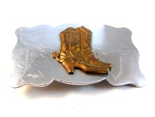Vintage Silver  Gold Tone Cowboy Boots Belt Buckle by Chambers Made in U.S.A.