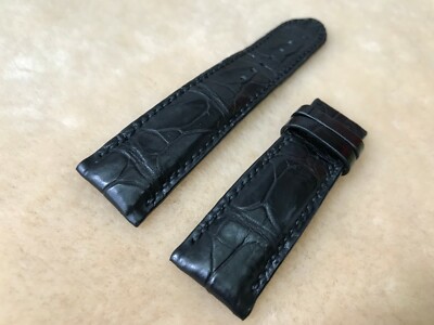 22mm/20mm Black Alligator Crocodile Embossed Leather Watch Strap Band