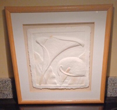Calla Lilies Wesley ''Wess'' Smith Hand Cast Paper Framed Art Figi Graphics Signed