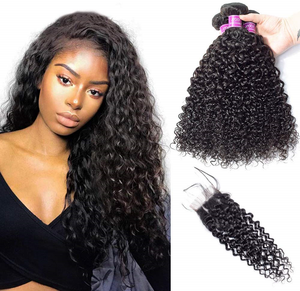 Malaysian Curly Wave 3 Bundles 12 14 16 Inches With 10 Inch Lace