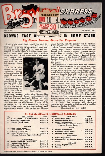 1952 St Louis Browns Detroit Tigers Program and Ticket Stub Pillette 2 Hitter - Picture 3 of 5