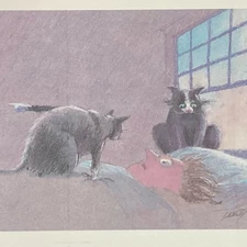 Vintage 90s Jeff Leedy Demando Cat Print Large Signed Framed Autograph COA