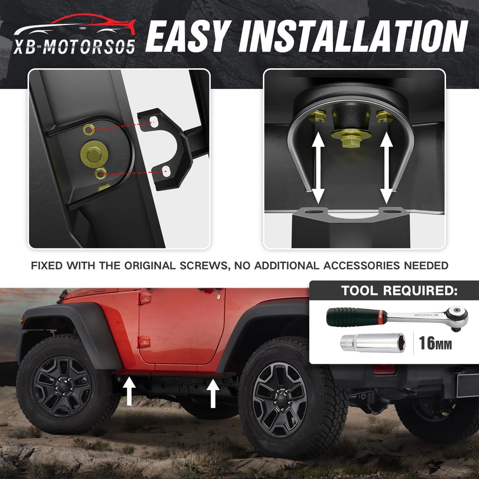 For 2007-2018 Jeep Wrangler JK 2 Door Black Steel Running Boards Drop Side Steps - Image 3 of 4