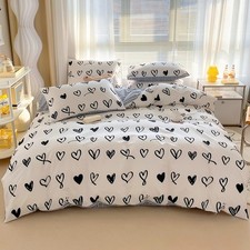 Hearts Duvet Cover Set 100 Cotton Bedding for Boys Girls Teens Cartoon Black...