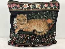 Tapestry Style Cat Throw Pillow Flowers Strawberries Crazy Cat Lady Black 14x15