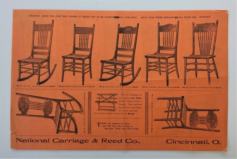 c1890 antique NATIONAL CARRIAGE & REED ad CATALOG BROADSIDE prices cincinnati oh