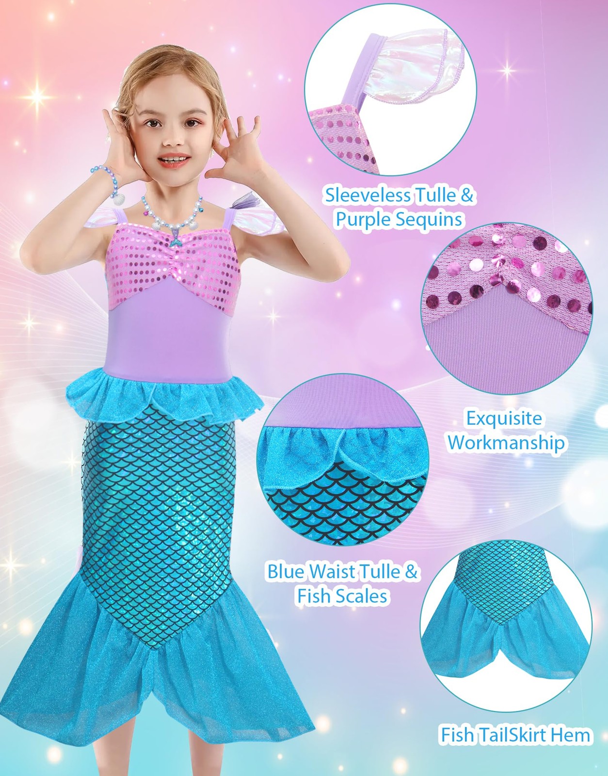 Robe de Princesse Ariel Doublure Coton Anti Grattage pour Enfant - 2