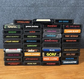 Atari 2600 Lot - Console 2 Joysticks 2 Dials Cables And 39 Game Cartridges