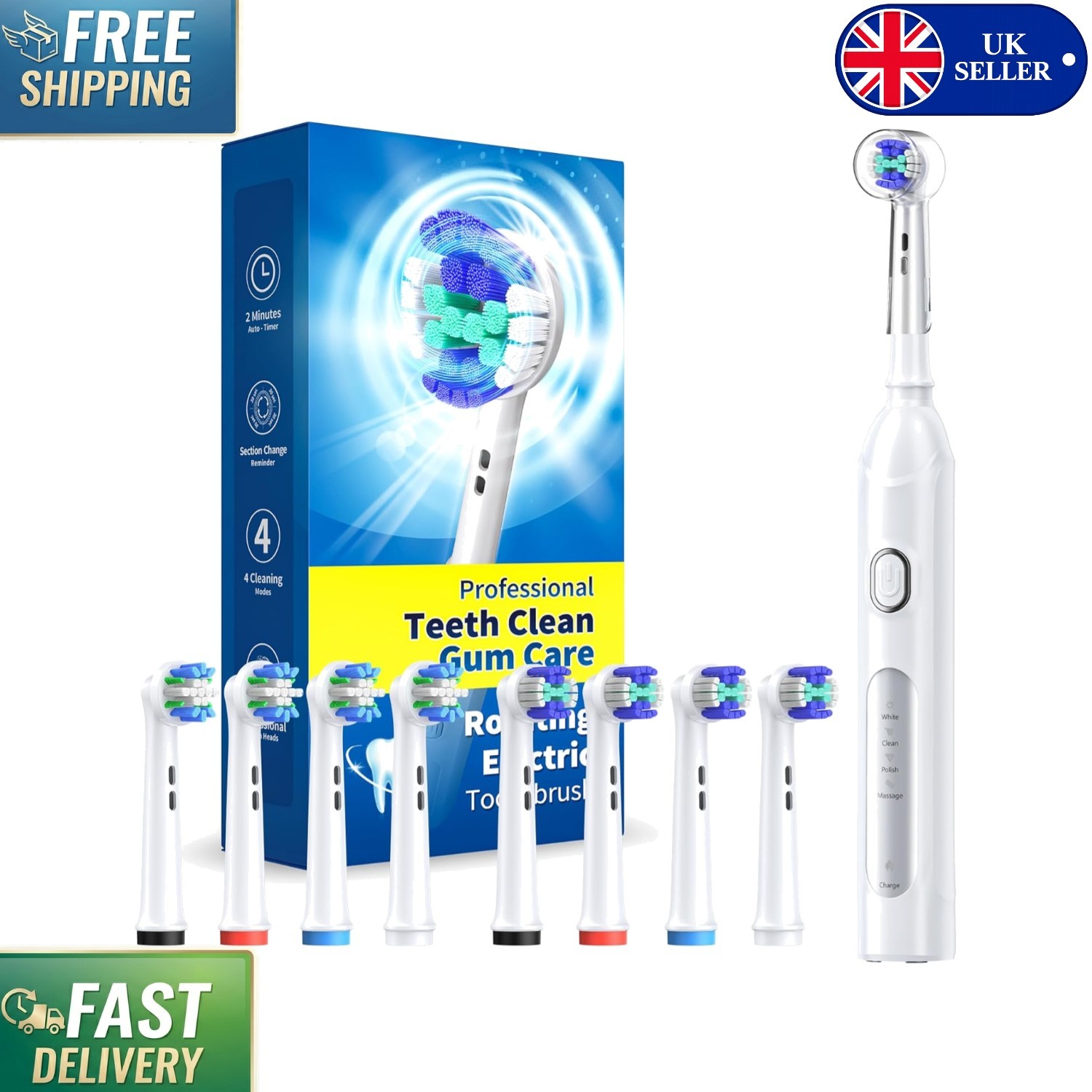 Advanced Rotating Electric Toothbrush for Family - 8 Replacement Heads Included