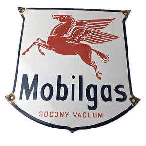 Vintage Mobilgas Sign - Gasoline Advertising Gas Pump Station Porcelain Sign