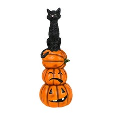 32 in. Halloween Black Cat with Pumpkin Stack Tabletop Decoration