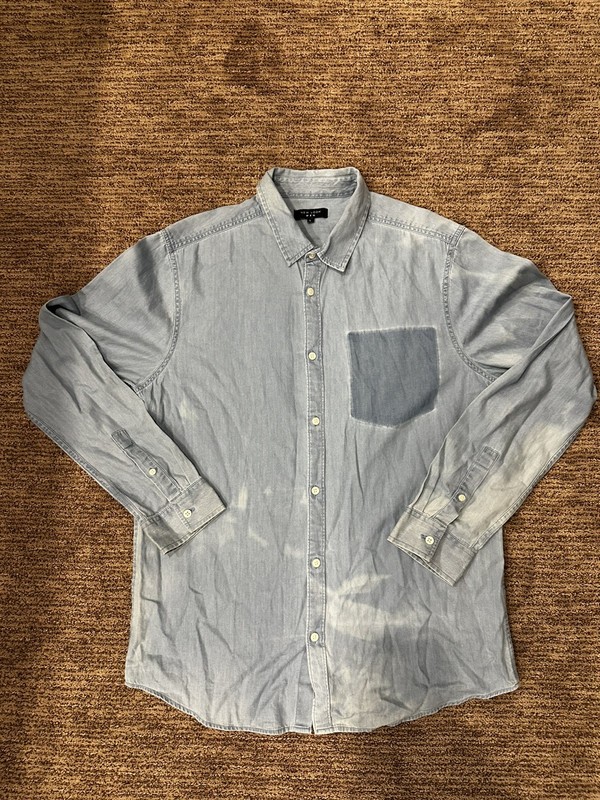 New Look Men's denim shirt blue Long Sleeve Button Up collard  sz large 