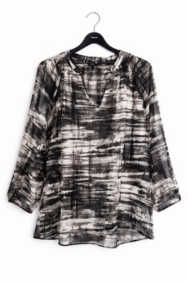 Simply Vera Vera Wang Blouse XL Black White Abstract Grid Sheer Long Sleeve