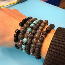 Set of 6 Natural Gemstone Round Beads Stretch Bracelets, 5oz, B56