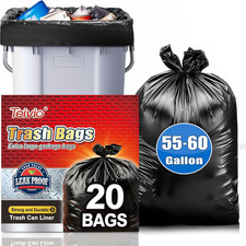 55-60 Gallon Black Trash Bags | 20 Bags Extra Large Multi-Use Commercial Garbage