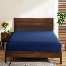600 TC Egyptian Cotton Queen Fitted Sheet Navy Blue Deep Pocket 16 Inch