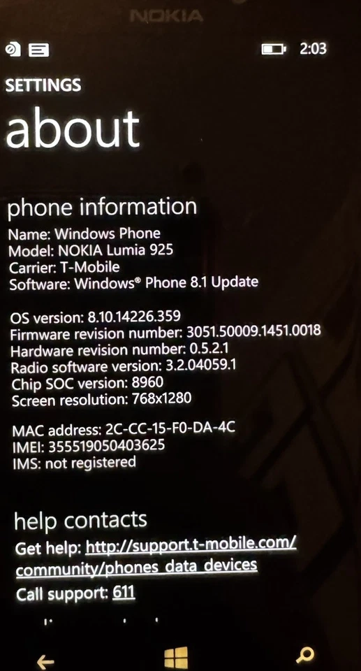 Nokia Lumia 925 16 GB Black (Unknown) Fast Ship Very Good Used White - Image 2 of 3