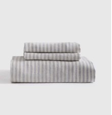 Quince European Linen 1 King Fitted Sheet Mist Gray/white Stripe