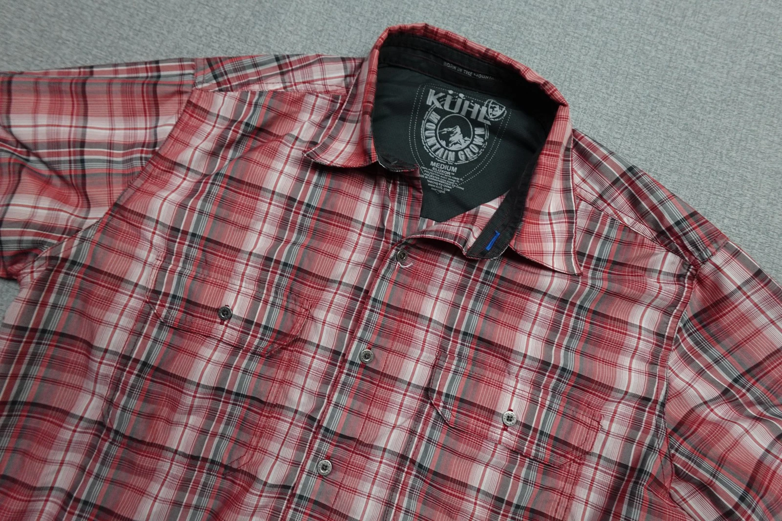 Kuhl Eluxor Button Up Shirt Mens Medium Red Plaid Hiking Outdoor Lightweight