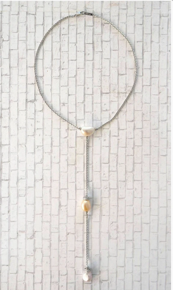 BUNDA ювелирных изделий 18K редкая Кеши и барокко сердце жемчуг бриллиант Lariat ожерелье - Изображение 3 из 4