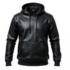 Men's Black Premium Leather Hoodie Handmade Genuine Lambskin Leather Jacket