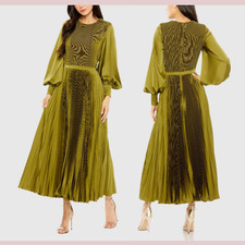 NWT IEENA Mac Duggal [ 4 ] 49718 Long Sleeve High Neck Heat Pleated Dress #S1606