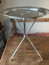 Mid 20th Century Silver Plated Cocktail Tray Table On Folding Tripod Stand