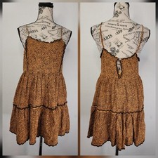 Urban Outfitters Babydoll Mini Dress SZ S Tiered Leopard Print Cottagecore