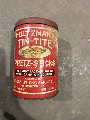 Pretzel Tin Holtzman's Pretz-Sticks In Tin Vintage Collectible Tin with Lid