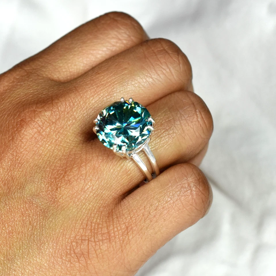 Anillo solitario de diamantes azules de 9,00 quilates RARO, regalo para boda - ¡Tachuelas de diamantes GRATIS! Foto 2 de 4