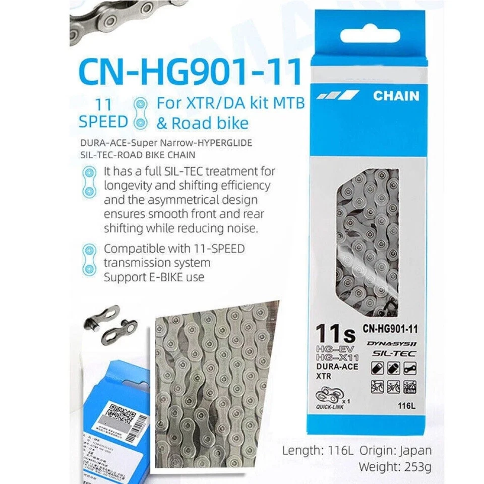 For Shimano 6/7/8/9/10/11 Speed Chain HG53/54/701 Deore MTB Road Bike 116 Link - image 2 of 4