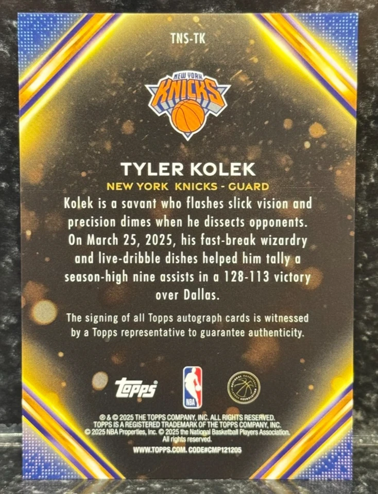 2025-26 Topps Flagship NBA Tyler Kolek Notch Signatures Auto Green Holo Foil /99 - Image 2 of 2
