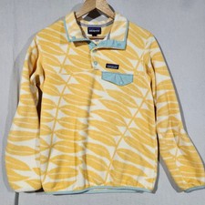 Patagonia Synchilla Snap-T Fleece Pullover Yellow Leaf Print Womens Small Retro
