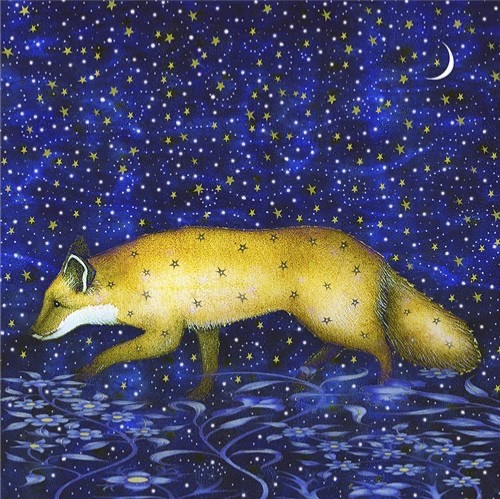 Fox Fine Art Blank Greeting / Birthday Card - Moon Stars Wildlife Kate Green
